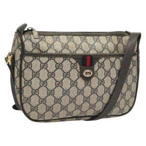 Authentic GUCCI GG Supreme Sherry Line Shoulder Bag PVC Navy Gold 89 02 077